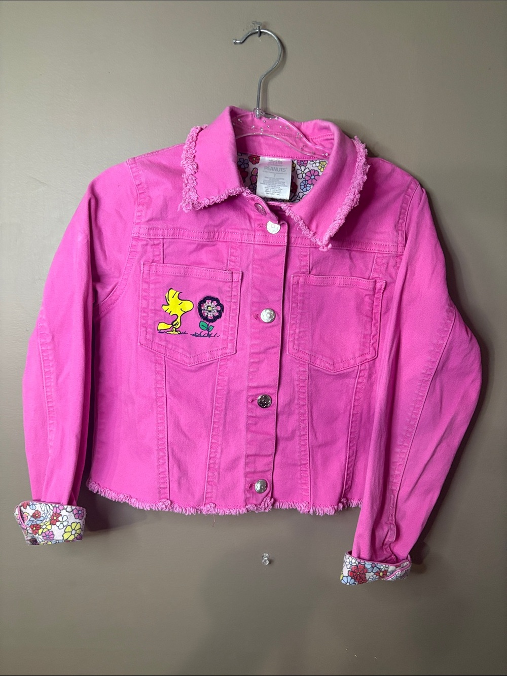 Garanimals Peanuts Pink Denim Jacket with Flower & Character Embroidery